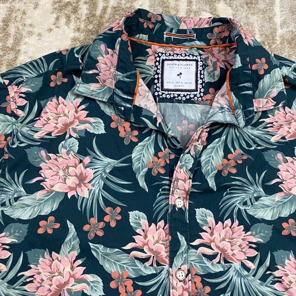 DENIM & FLOWER FLORAL X S/S BUTTON UP SHIRT - Picture 2 of 3